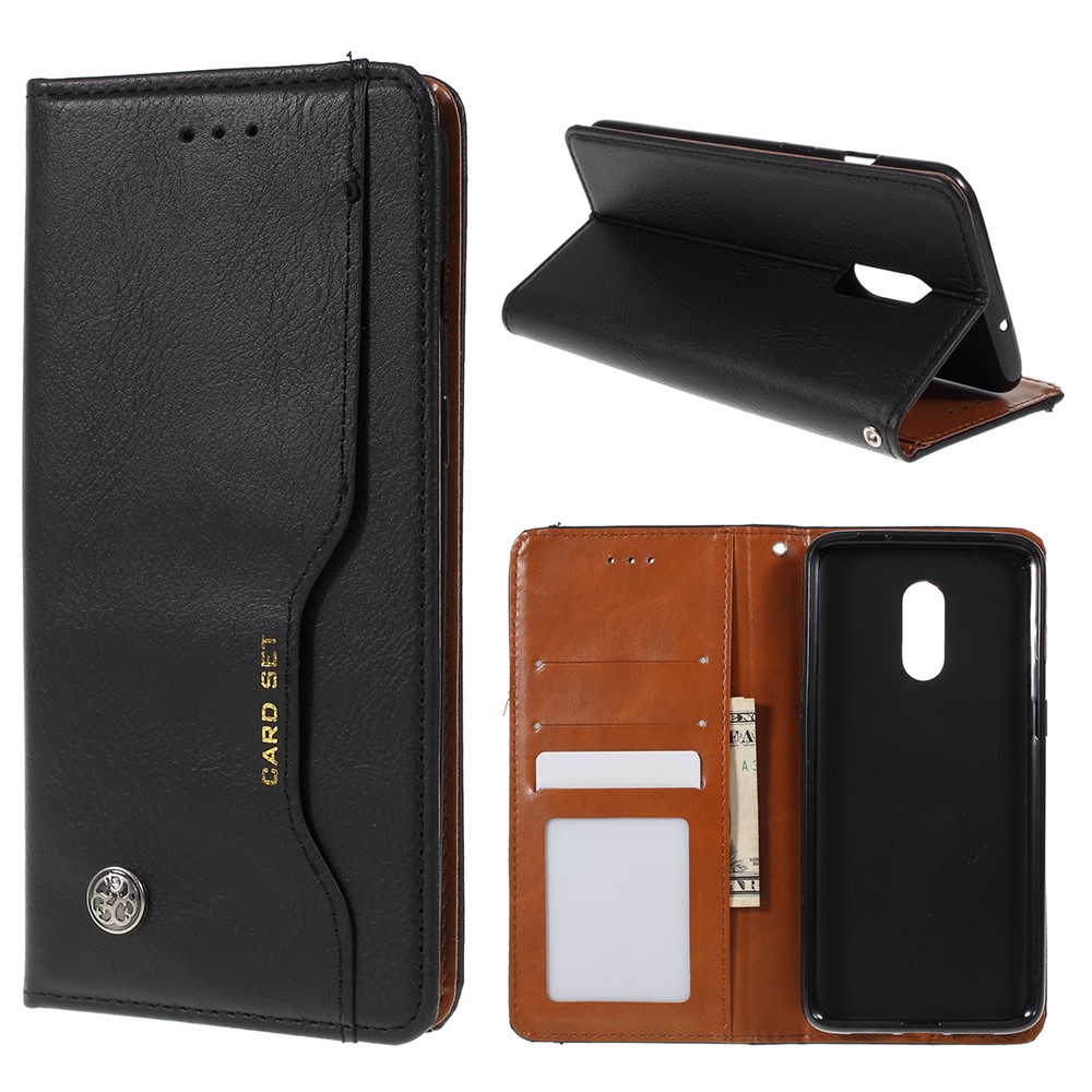 Auto-absorbed Wallet Leather Stand Phone Cover for OnePlus 7 - Black-1