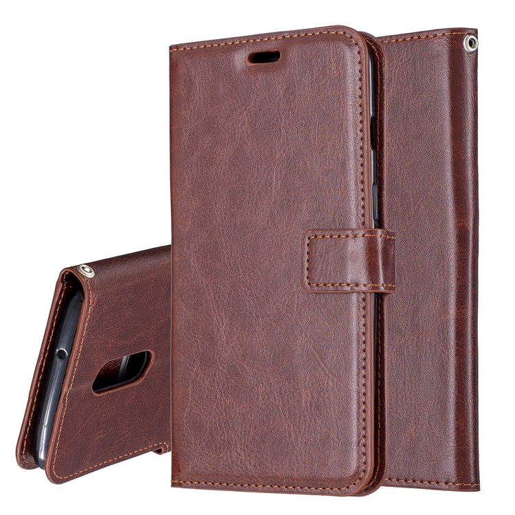 Crazy Horse Wallet Leather Stand Case for OnePlus 7 - Brown-2