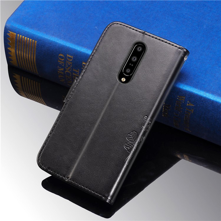 Imprint Four Leaf Clover Leather Wallet Stand Case with Strap for OnePlus 7 Pro - Black-10