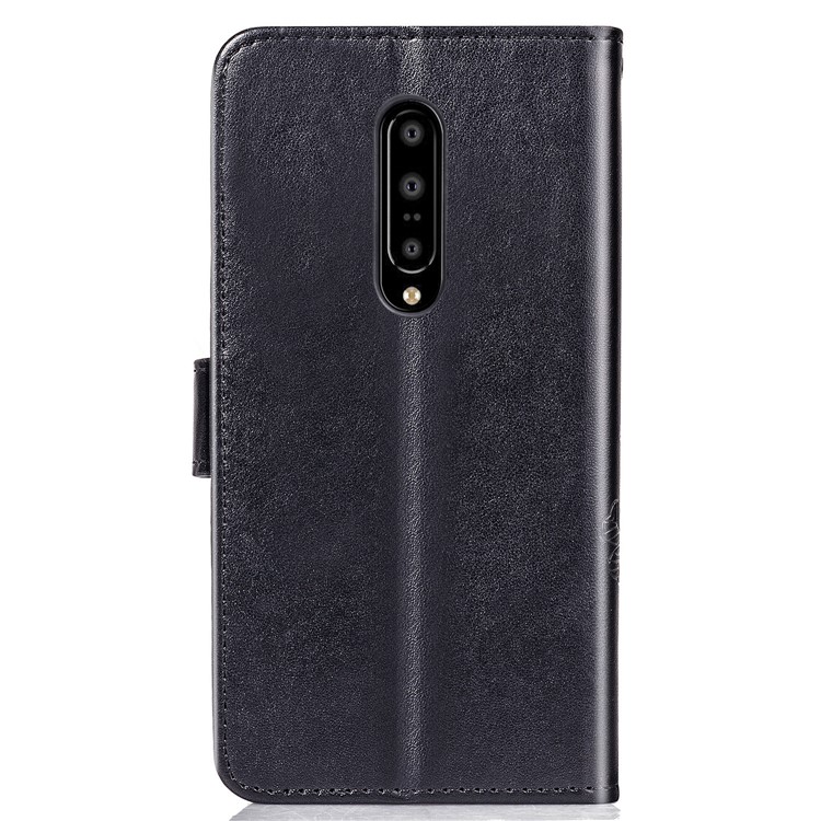 Imprint Four Leaf Clover Leather Wallet Stand Case with Strap for OnePlus 7 Pro - Black-3