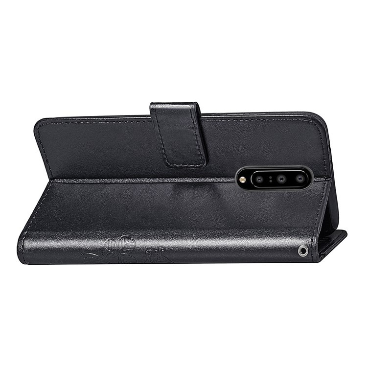 Imprint Four Leaf Clover Leather Wallet Stand Case with Strap for OnePlus 7 Pro - Black-6