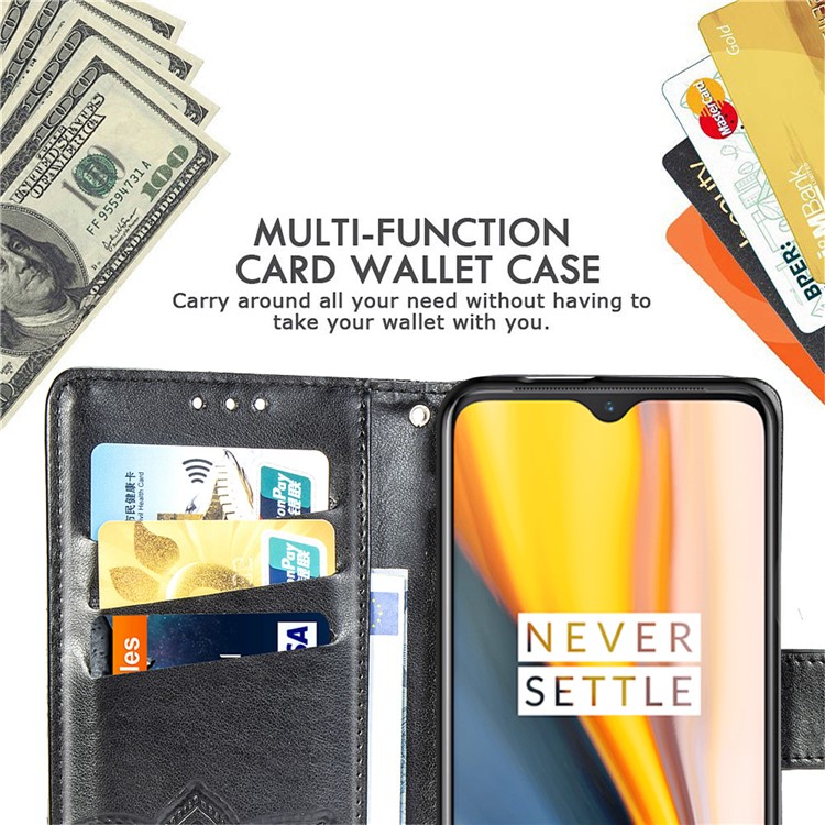 Dual-sided Imprint Butterfly Leather Wallet Stand Phone Case for OnePlus 7 - Black-12