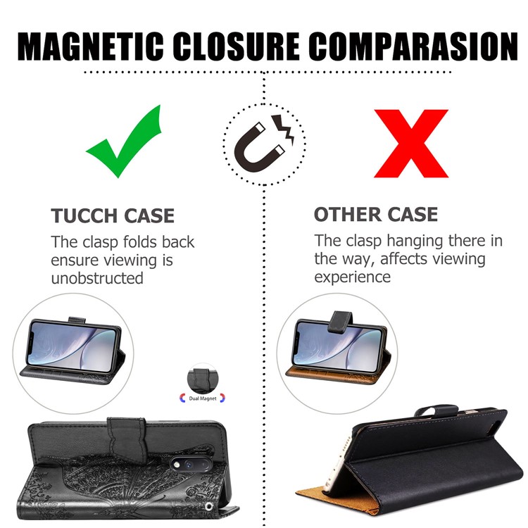 Dual-sided Imprint Butterfly Leather Wallet Stand Phone Case for OnePlus 7 - Black-13