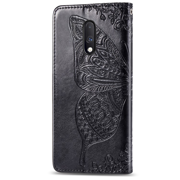 Dual-sided Imprint Butterfly Leather Wallet Stand Phone Case for OnePlus 7 - Black-3
