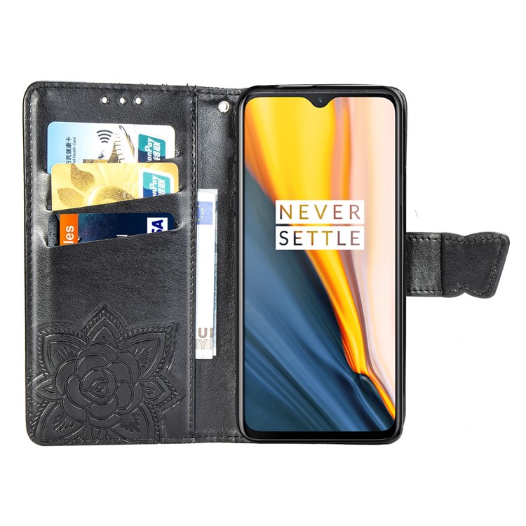 Dual-sided Imprint Butterfly Leather Wallet Stand Phone Case for OnePlus 7 - Black-4