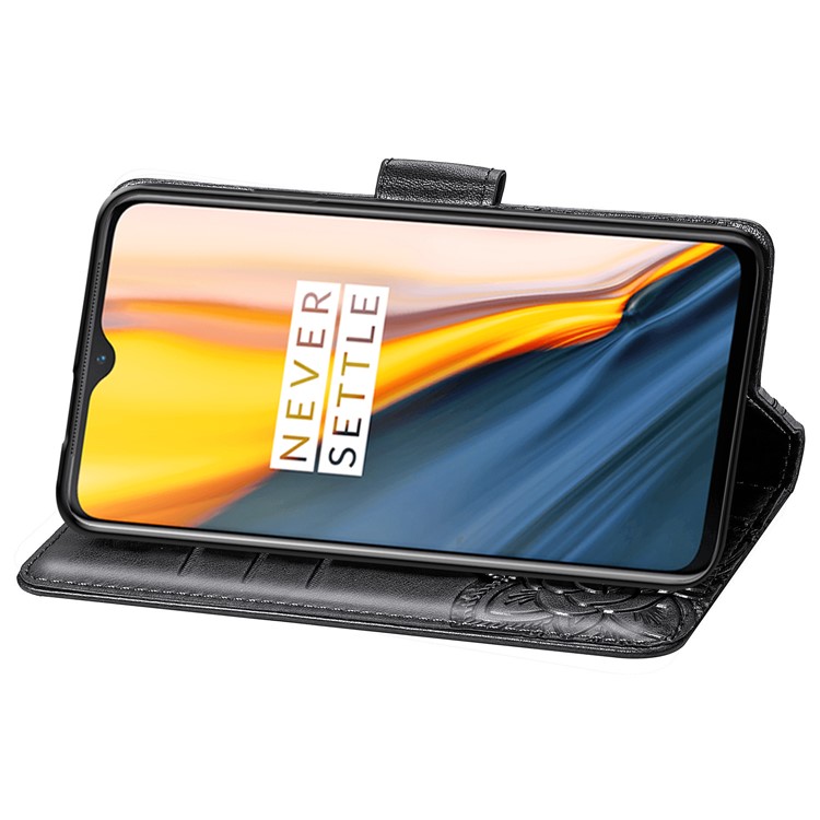 Dual-sided Imprint Butterfly Leather Wallet Stand Phone Case for OnePlus 7 - Black-5