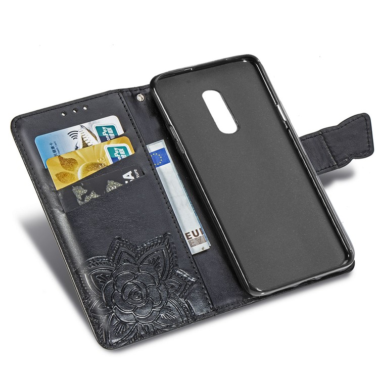 Dual-sided Imprint Butterfly Leather Wallet Stand Phone Case for OnePlus 7 - Black-7