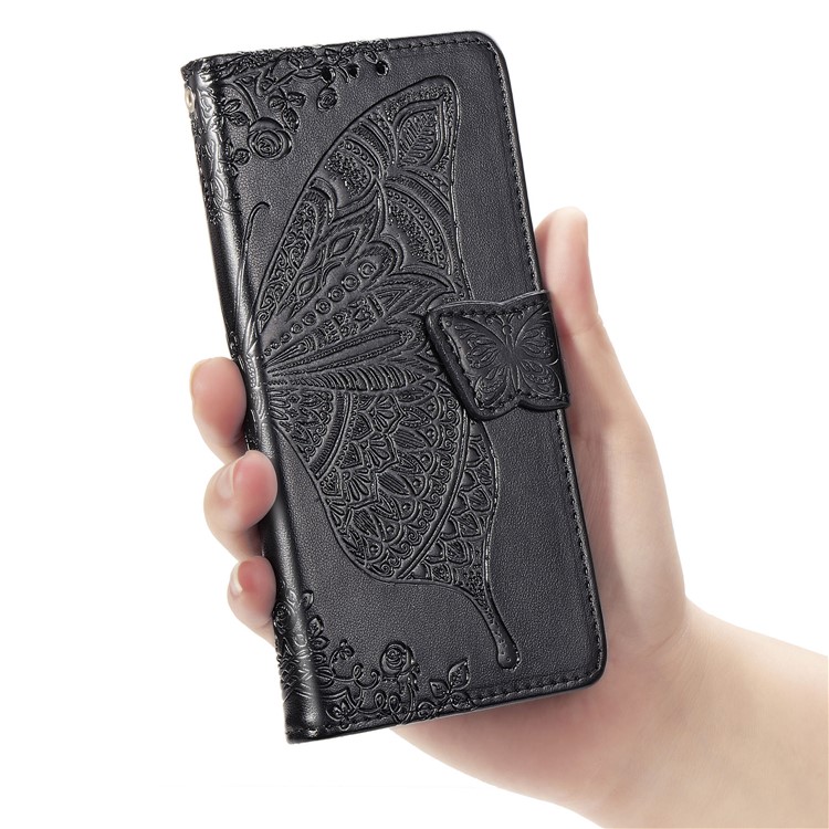 Dual-sided Imprint Butterfly Leather Wallet Stand Phone Case for OnePlus 7 - Black-8