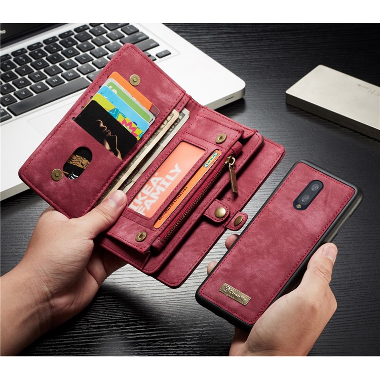 CASEME 008 Series for OnePlus 7 2-in-1 Multi-slot Wallet Vintage Split Leather Phone Case - Red