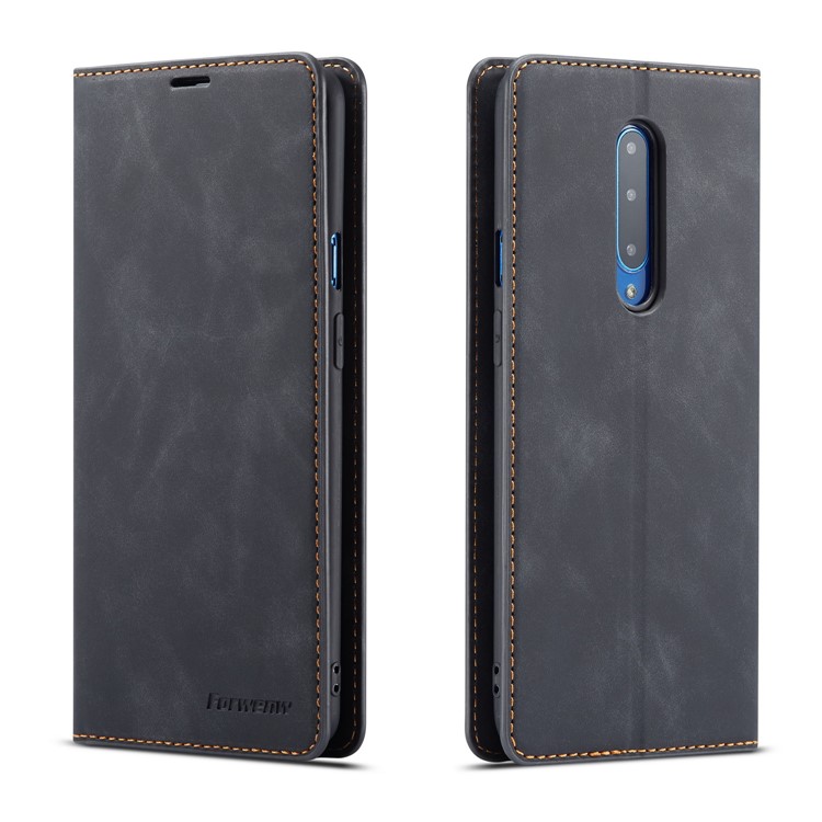 FORWENW Leather Wallet Stand Case for OnePlus 7 Pro - Black-1