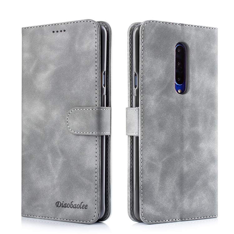 DIAOBAOLEE PU Leather TPU Wallet Stand Mobile Phone Cover Stand Casing for OnePlus 7 Pro - Grey-1