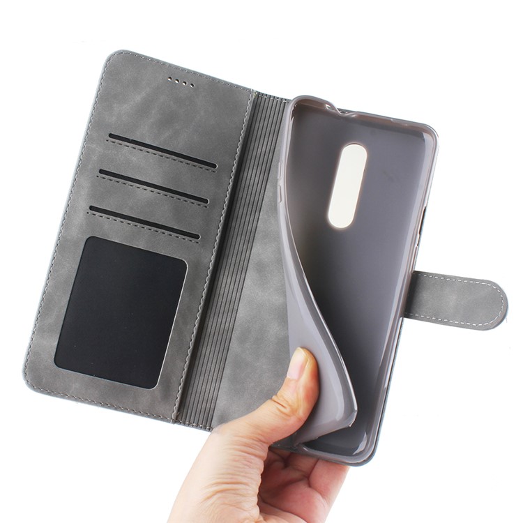 DIAOBAOLEE PU Leather TPU Wallet Stand Mobile Phone Cover Stand Casing for OnePlus 7 Pro - Grey-4