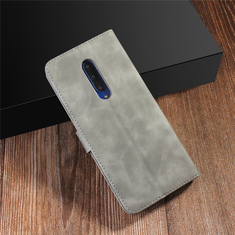 DIAOBAOLEE PU Leather TPU Wallet Stand Mobile Phone Cover Stand Casing for OnePlus 7 Pro - Grey-9