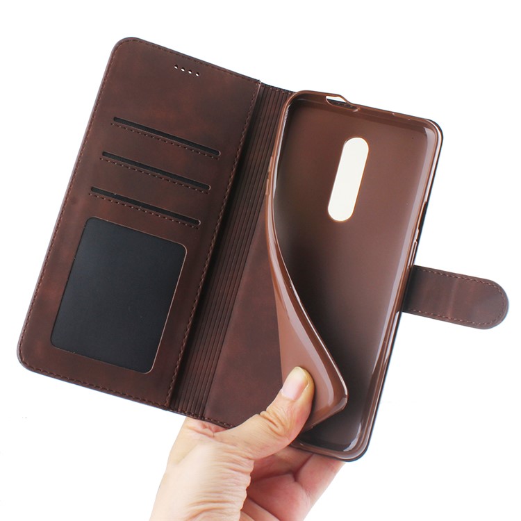 DIAOBAOLEE PU Leather TPU Wallet Stand Mobile Phone Cover Stand Casing for OnePlus 7 Pro - Coffee-4