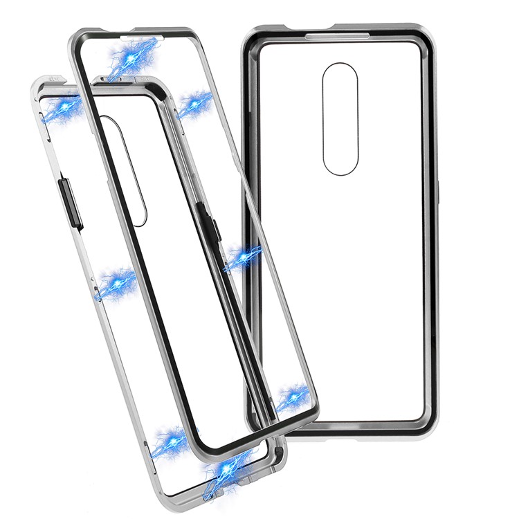 Detachable Magnetic Metal Frame + Tempered Glass 360 Degree Protective Phone Case Cover for OnePlus 7 Pro / 7T Pro - Silver
