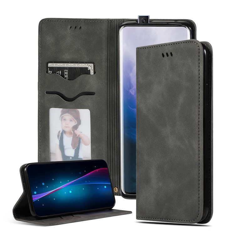 Auto-absorbed Business Style PU Leather Stand Phone Case with Card Slots for OnePlus 7 Pro - Black-1