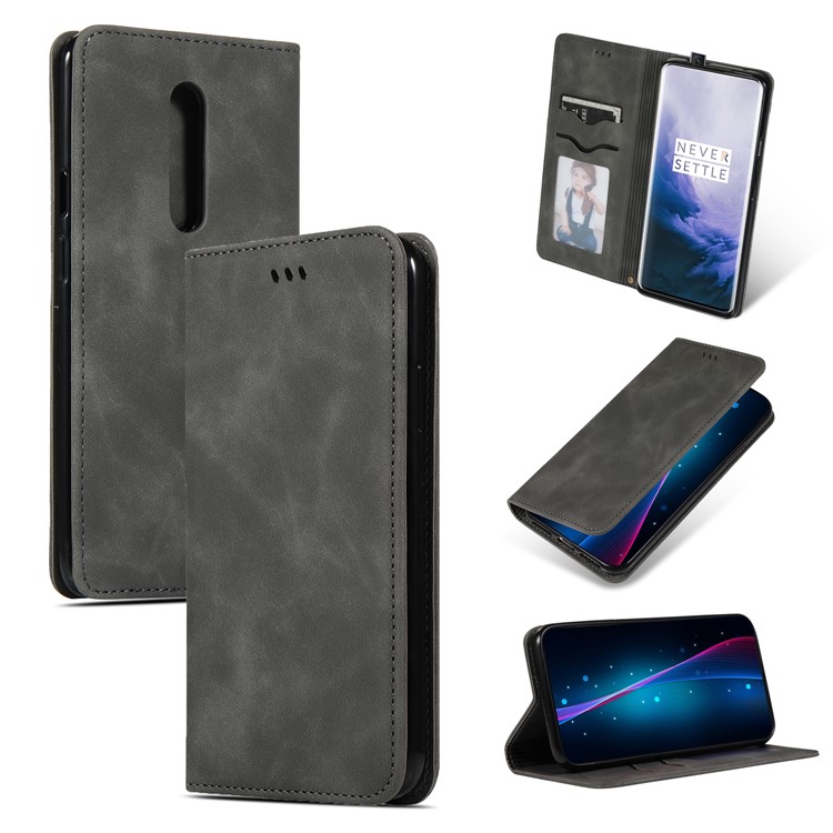 Auto-absorbed Business Style PU Leather Stand Phone Case with Card Slots for OnePlus 7 Pro - Black-2