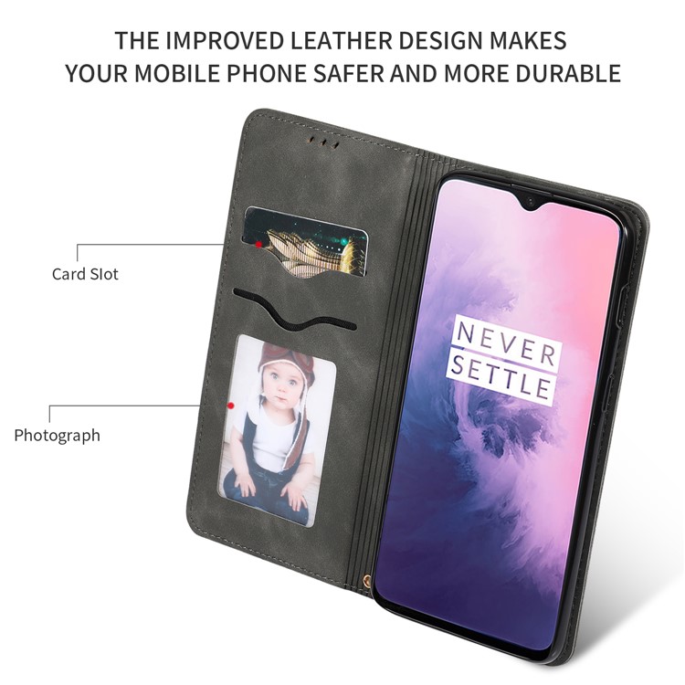 Auto-absorbed Business Style PU Leather Stand Phone Case with Card Slots for OnePlus 7 - Black-3