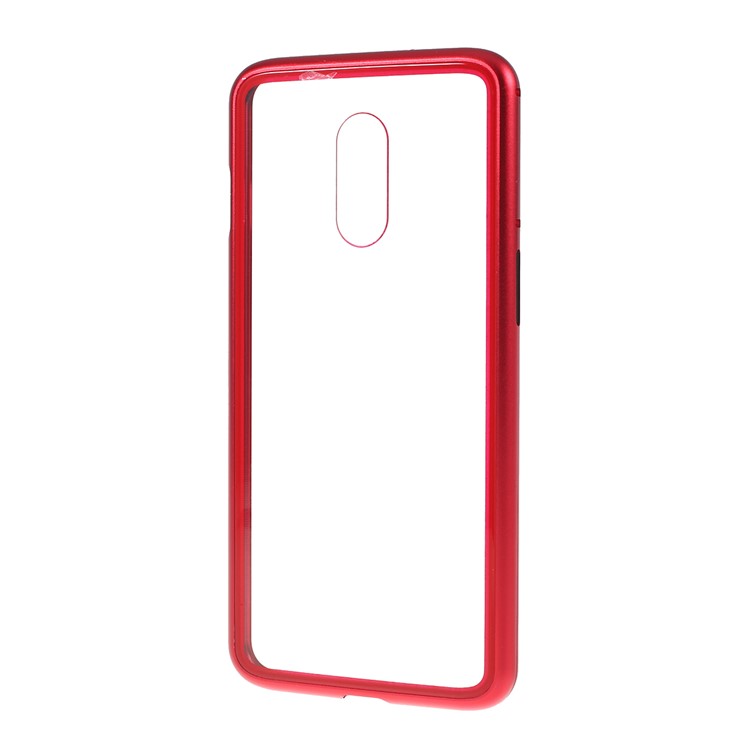 Detachable Arc Magnetic Attraction Metal Frame + Tempered Glass Cover Protection Cell Phone Case for OnePlus 7 - Red-11