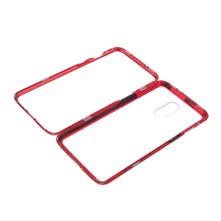 Detachable Arc Magnetic Attraction Metal Frame + Tempered Glass Cover Protection Cell Phone Case for OnePlus 7 - Red-13