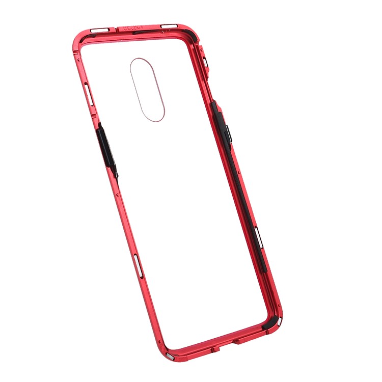 Detachable Arc Magnetic Attraction Metal Frame + Tempered Glass Cover Protection Cell Phone Case for OnePlus 7 - Red-3