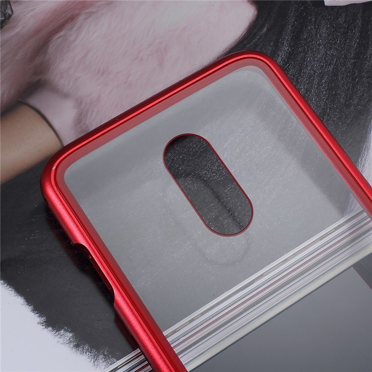 Detachable Arc Magnetic Attraction Metal Frame + Tempered Glass Cover Protection Cell Phone Case for OnePlus 7 - Red-5