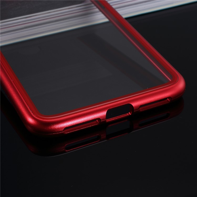 Detachable Arc Magnetic Attraction Metal Frame + Tempered Glass Cover Protection Cell Phone Case for OnePlus 7 - Red-6