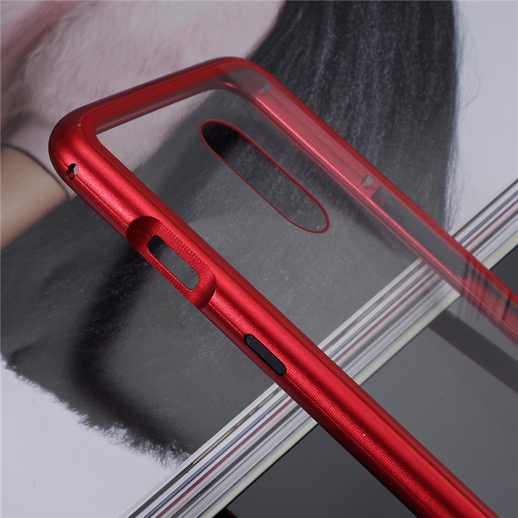 Detachable Arc Magnetic Attraction Metal Frame + Tempered Glass Cover Protection Cell Phone Case for OnePlus 7 - Red-7