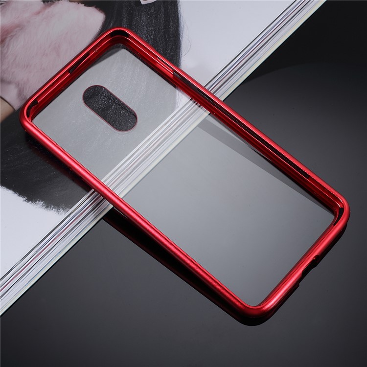 Detachable Arc Magnetic Attraction Metal Frame + Tempered Glass Cover Protection Cell Phone Case for OnePlus 7 - Red-8