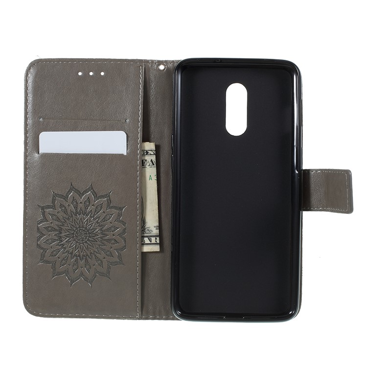 Sunflower Imprinting Leather Phone Casing for OnePlus 7 / 6T - Grey-8