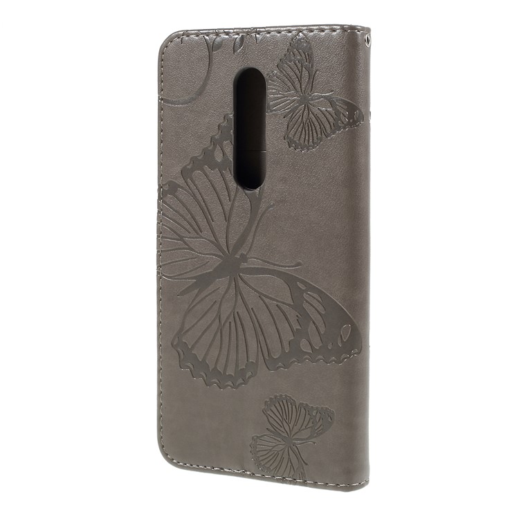 Imprint Butterfly Leather Wallet Case for OnePlus 7 Pro - Grey-2