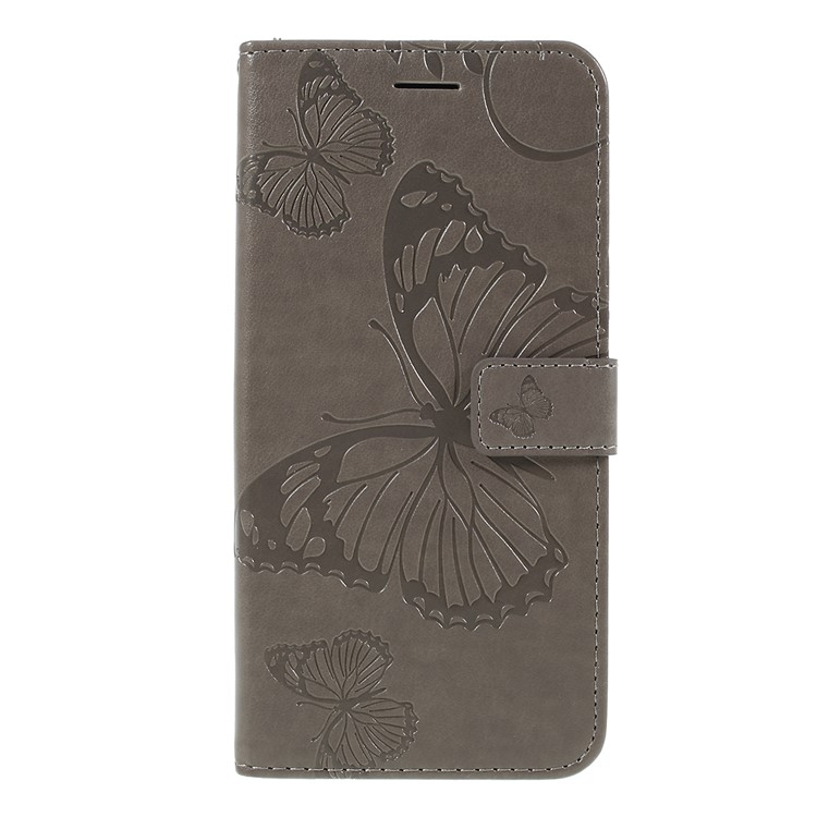Imprint Butterfly Leather Wallet Case for OnePlus 7 Pro - Grey-3