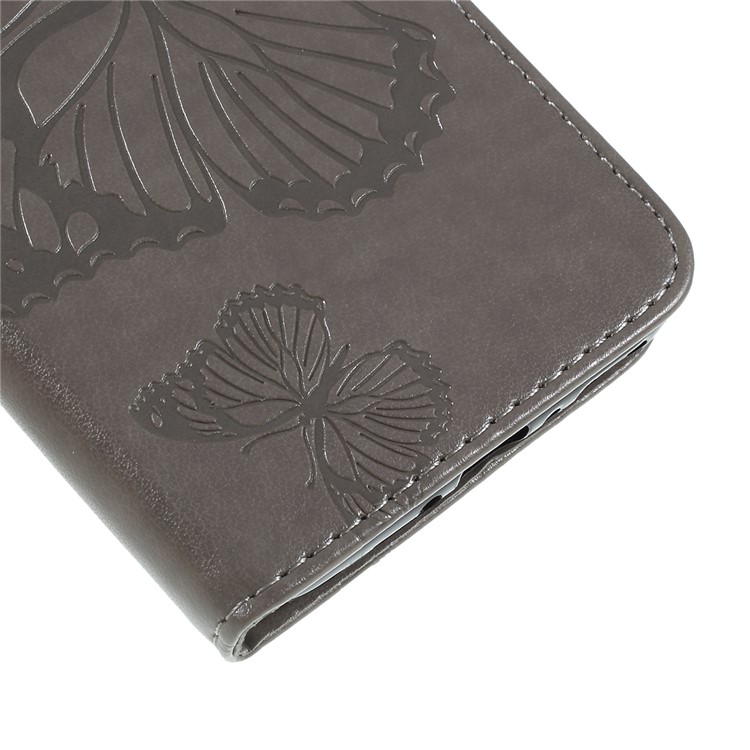 Imprint Butterfly Leather Wallet Case for OnePlus 7 Pro - Grey-4