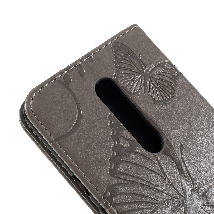Imprint Butterfly Leather Wallet Case for OnePlus 7 Pro - Grey-5