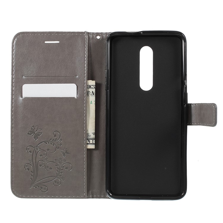 Imprint Butterfly Leather Wallet Case for OnePlus 7 Pro - Grey-8