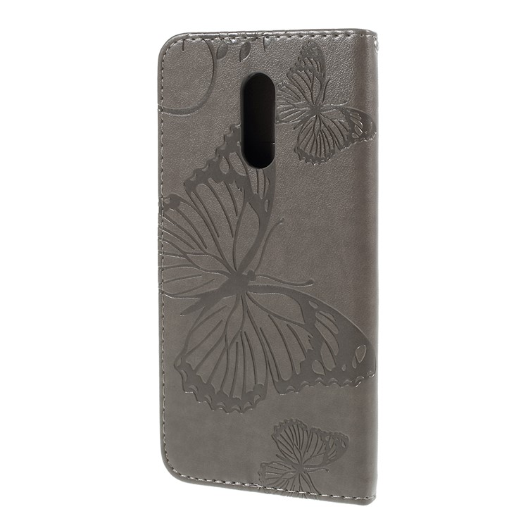 Imprint Butterfly Leather Wallet Case for OnePlus 7 / 6T - Grey-2