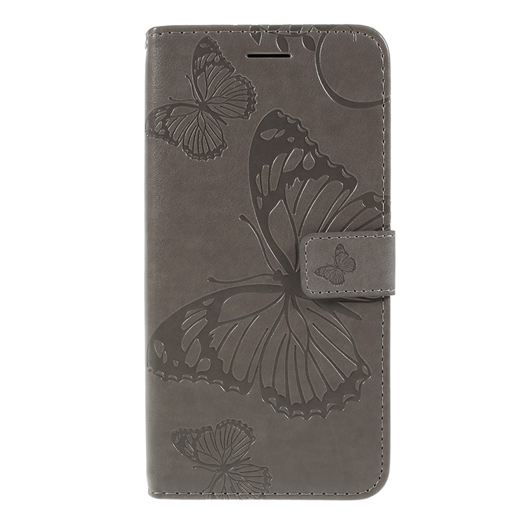 Imprint Butterfly Leather Wallet Case for OnePlus 7 / 6T - Grey-3