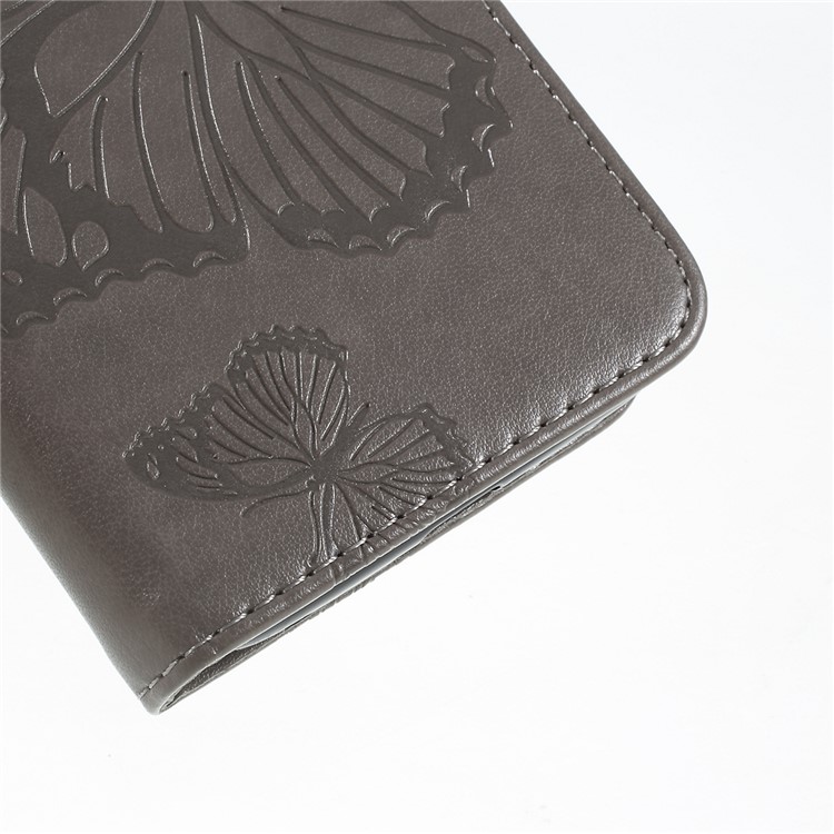 Imprint Butterfly Leather Wallet Case for OnePlus 7 / 6T - Grey-4