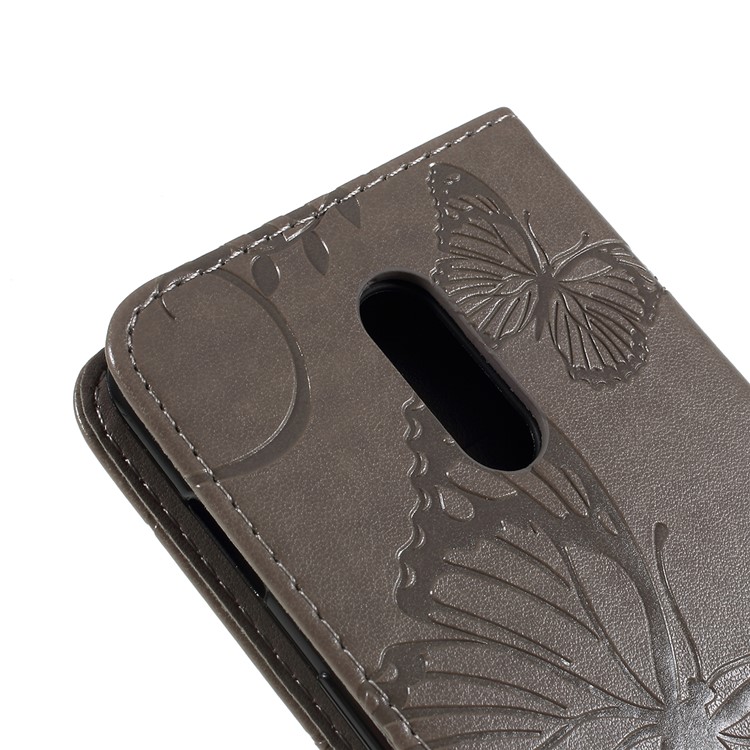 Imprint Butterfly Leather Wallet Case for OnePlus 7 / 6T - Grey-5