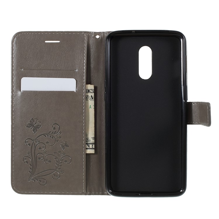 Imprint Butterfly Leather Wallet Case for OnePlus 7 / 6T - Grey-8