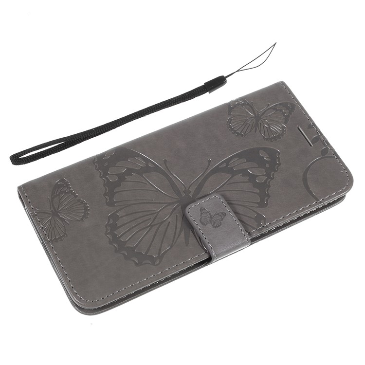 Imprint Butterfly Leather Wallet Case for OnePlus 7 / 6T - Grey-9