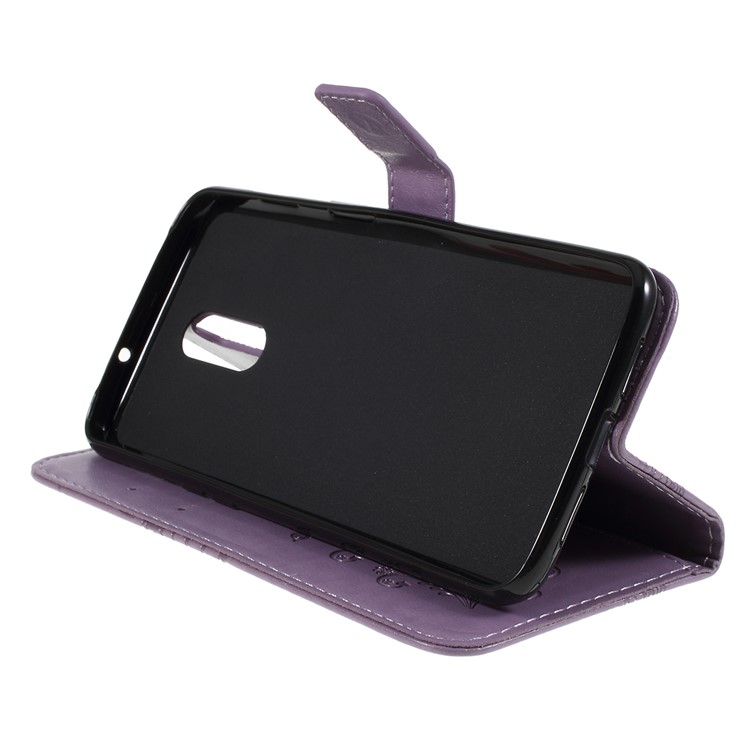 Funda De Cuero Con Estampado De Mariposa Para Oneplus 7 / 6T - Púrpura-2