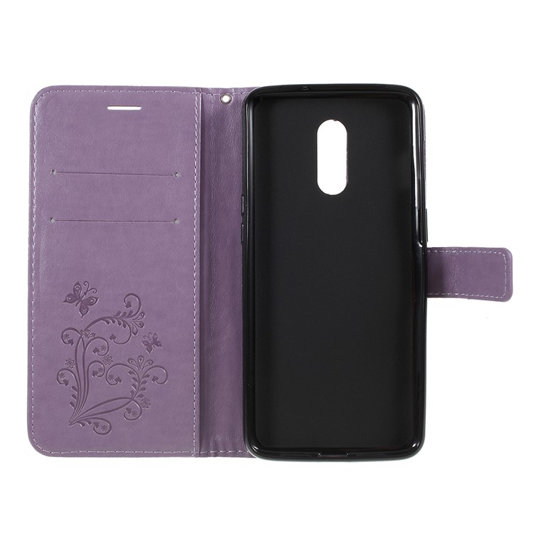 Funda De Cuero Con Estampado De Mariposa Para Oneplus 7 / 6T - Púrpura-4