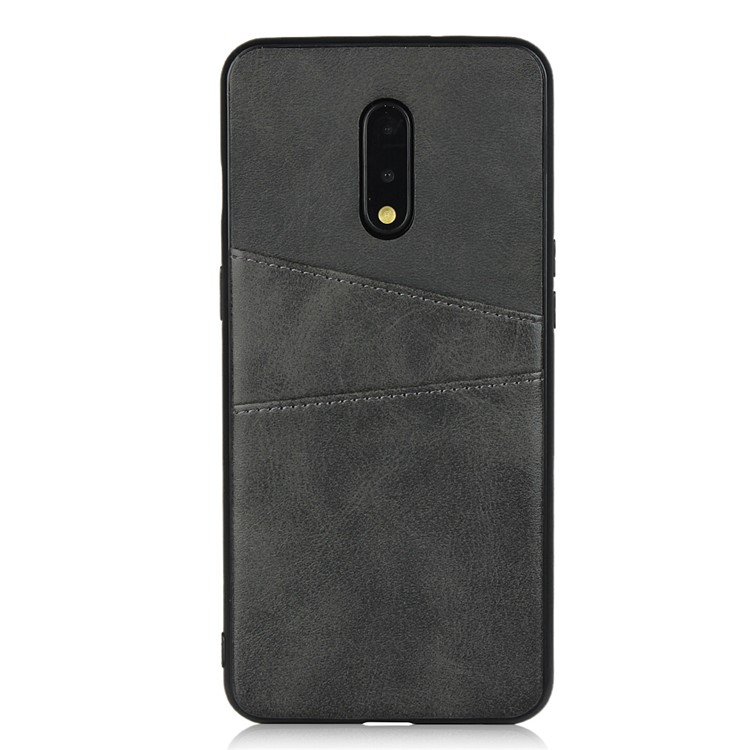 Dual Card Slots PU Leather Coated Hard PC Phone Casing Cover for OnePlus 7 - Black-2