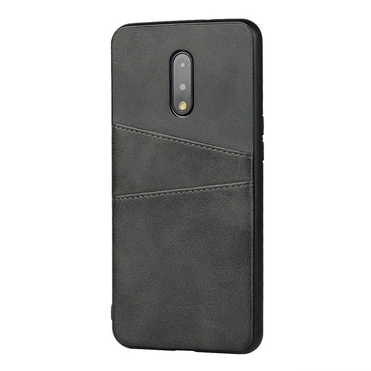 Dual Card Slots PU Leather Coated Hard PC Phone Casing Cover for OnePlus 7 - Black-4
