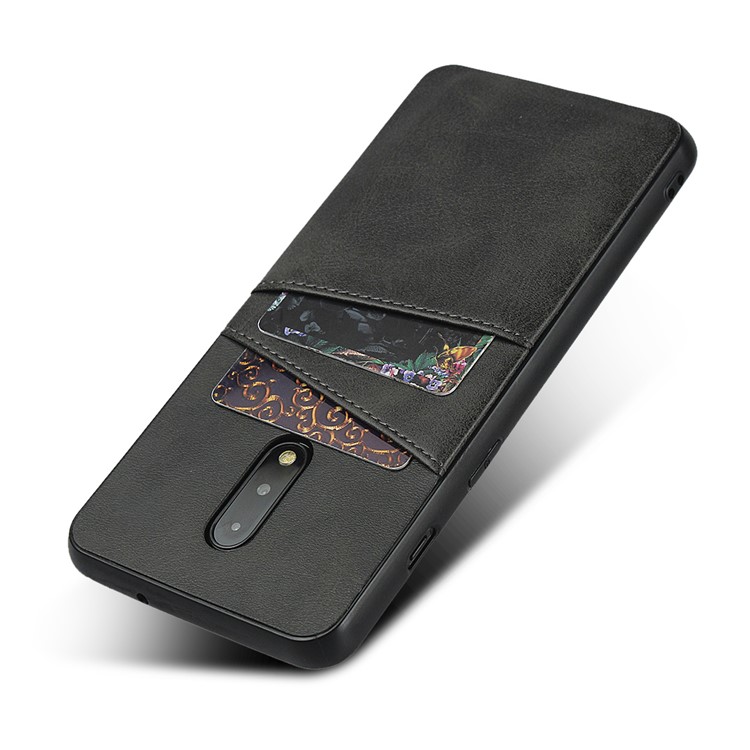 Dual Card Slots PU Leather Coated Hard PC Phone Casing Cover for OnePlus 7 - Black-5