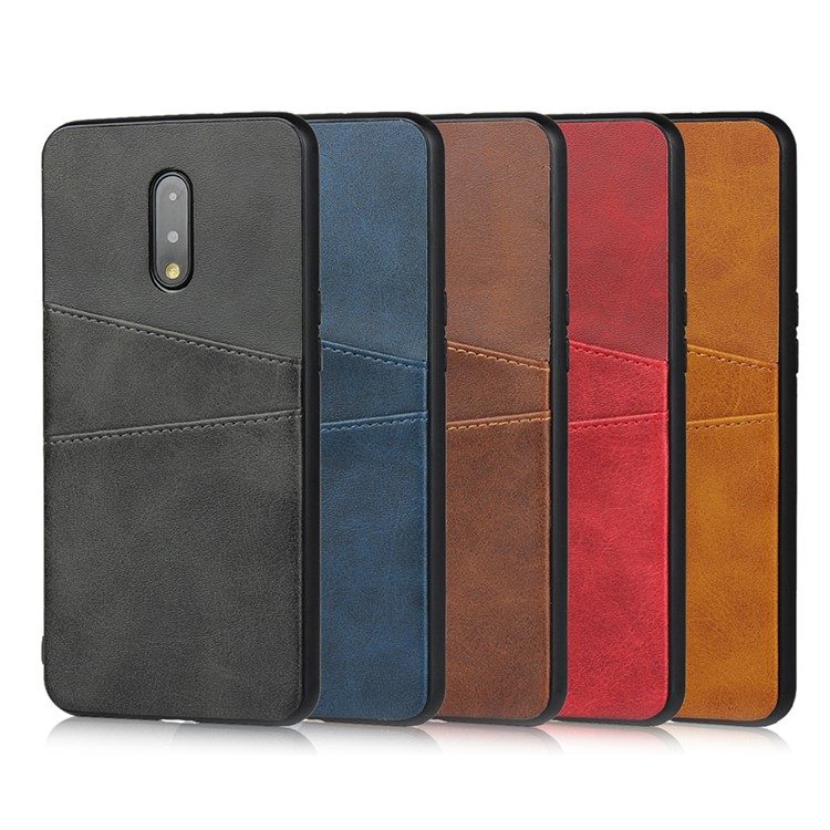 Dual Card Slots PU Leather Coated Hard PC Phone Casing Cover for OnePlus 7 - Black-6