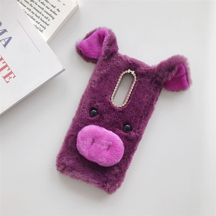 Rhinestone Decor Fluffy Fur Coated TPU Phone Shell for OnePlus 7 Pro - Purple-1