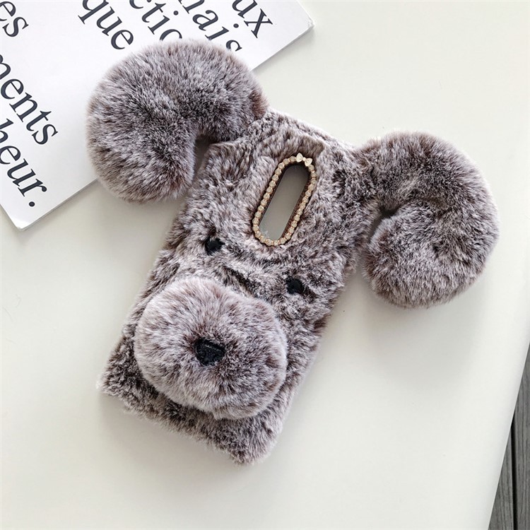 Lucky Dog Shape Fur Coated Soft TPU Casing for OnePlus 7 Pro - Brown-1