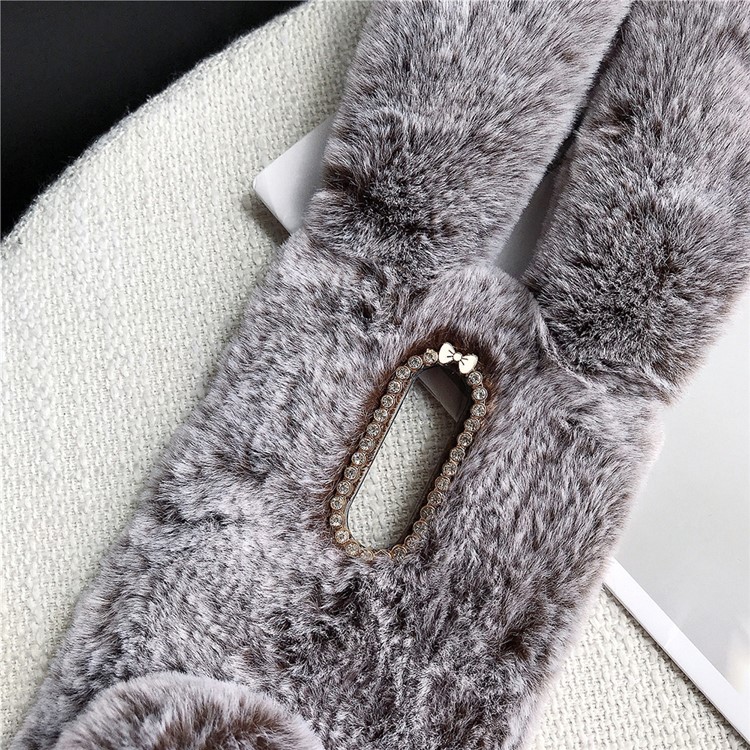 Rabbit Shape Fluffy Fur Coated Rhinestone TPU Shell for OnePlus 7 Pro - Coffee-2